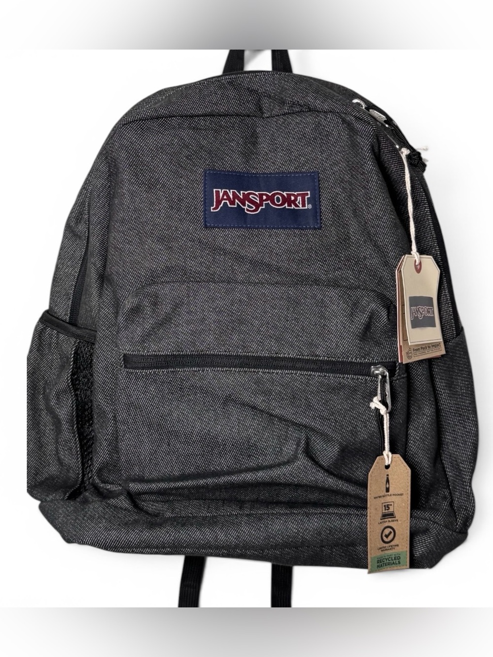 JanSport Cross Town Plus Backpack NWT Dark Gray Black 15” Laptop Sleeve